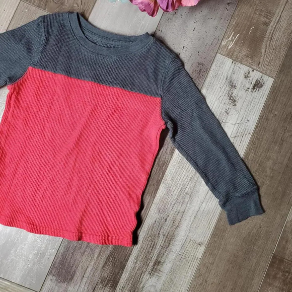 Cat & Jack Toddler Boy Size 3T Red and Gray Waffle Knit Long Sleeve Thermal Top - Picture 5 of 9